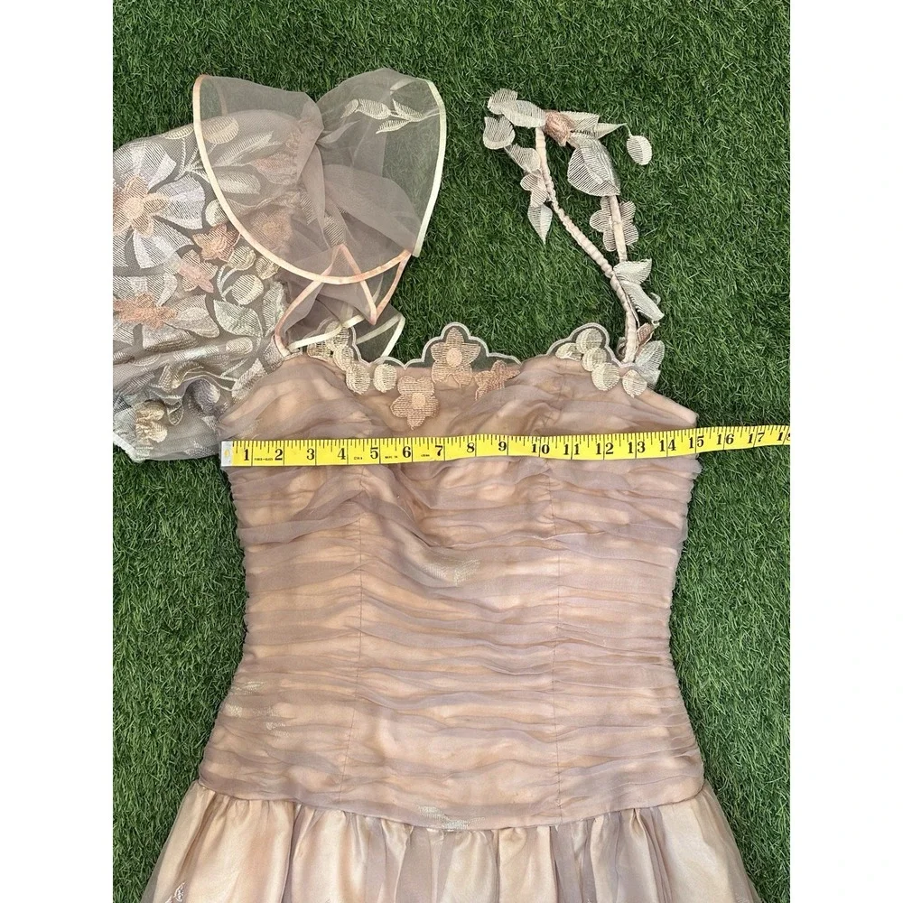 Vintage Party Dress Women 8 Pink‎ Floral Ruffle Puff Sleeve Girly
